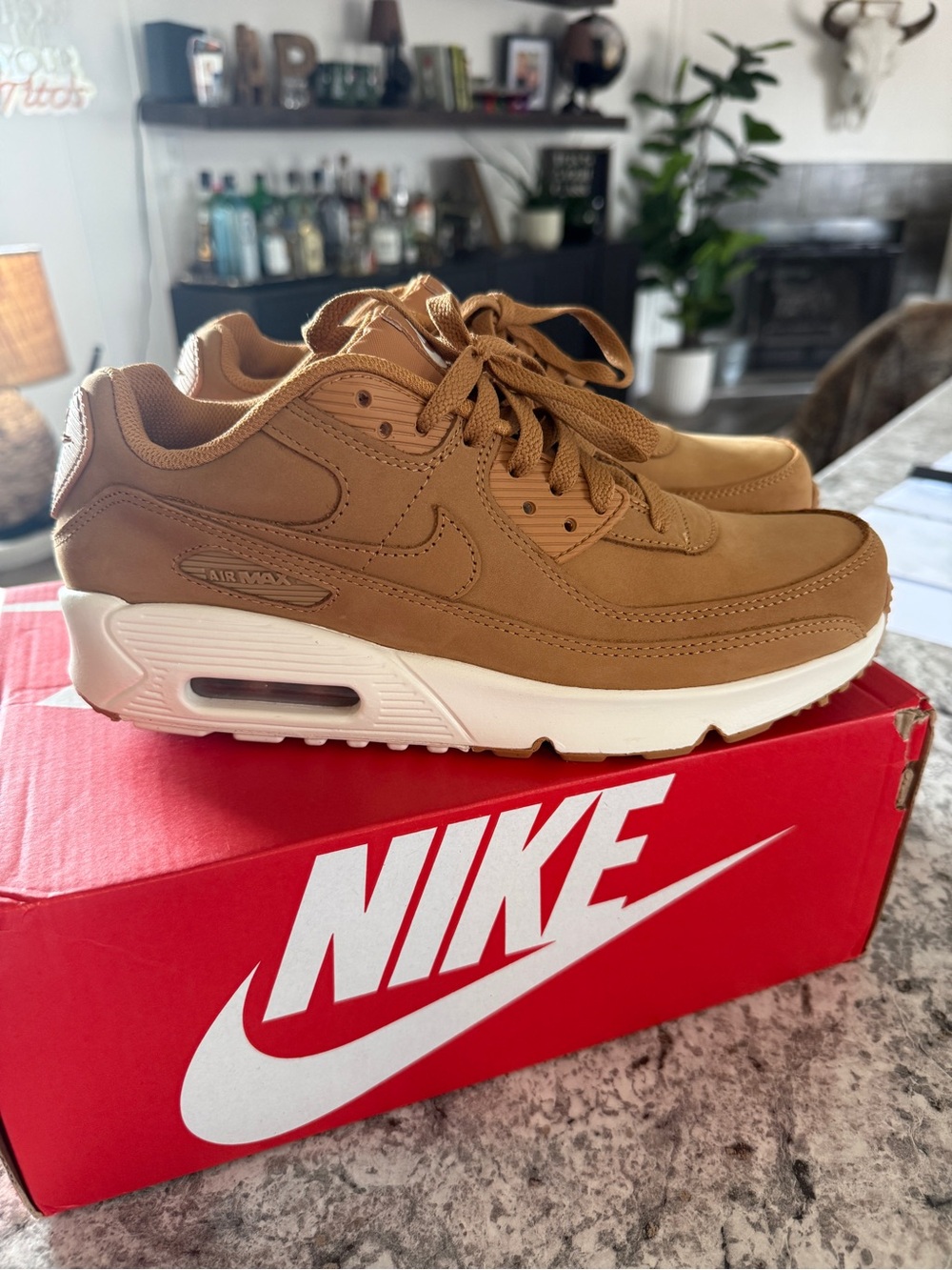 Nike Brown Leather Air Max Sneakers with White Midsole